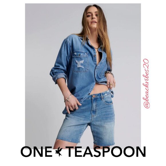 ONE TEASPOON Jacksons Mid Waist Wide Leg Denim Shorts - Pacifica 25 NWT O-132